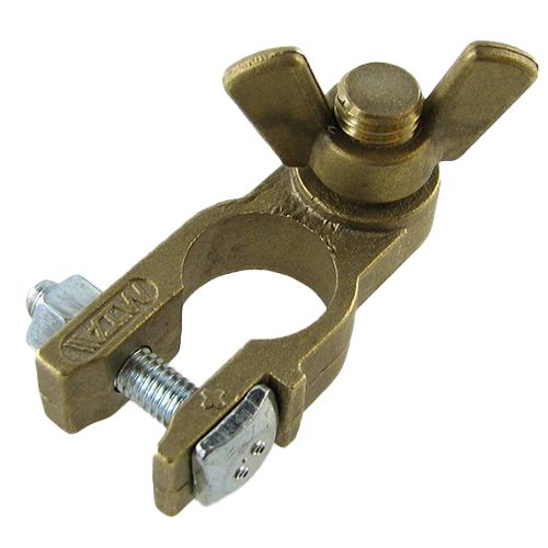 Battery Clamp "+", cast brass, clamp screw for 50mm²