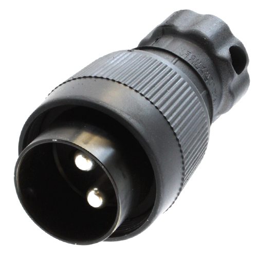 2-poliger Militärsteckverbinder, 24V nach VG 96 917, Stecker mit Schraubring, schwarz, gummiert, mit Crimp-/Lötkontakten für 35mm² Leitung