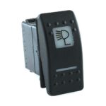 on-on Doppelschalter, 12V/20A, Contura II, LED 1 grün hell, LED 2 rot hell, quadratische und schmale Linse weiß, Symbol „Suchscheinwerfer“