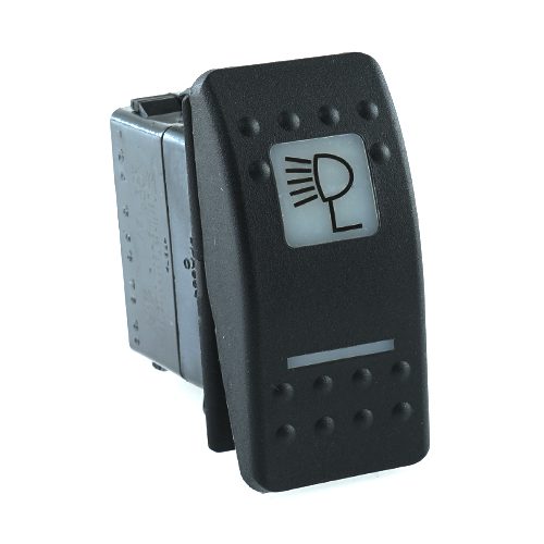 on-on Doppelschalter, 12V/20A, Contura II, LED 1 grün hell, LED 2 rot hell, quadratische und schmale Linse weiß, Symbol "Suchscheinwerfer"