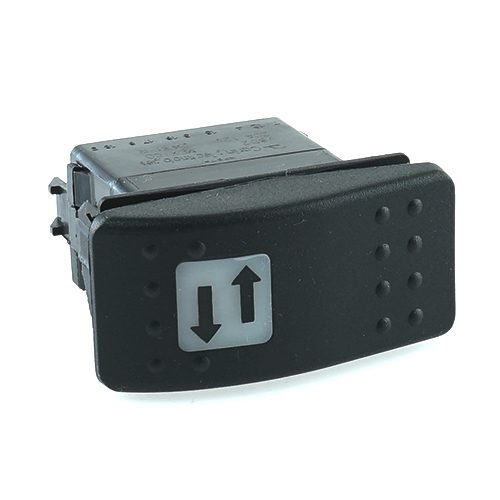 on>off<on Momentary Switch, 12V/20A, Contura II, LED 2 superbright green, square lens white, symbol "hydraulic hitch"