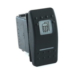 on-on<on Doppelschalter/Taster, 12V/20A, Contura II, LED 1grün hell, LED 2 rot hell, quadratische und schmale Linse weiß, Symbol "Spiegelheizung"
