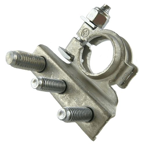 Battery Clamp "+", brass tin plated, bolts M6-M6-M8