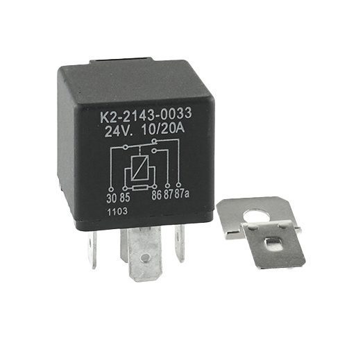 Mini-Relais 24V, 10/20A, Wechsler, mit Widerstand