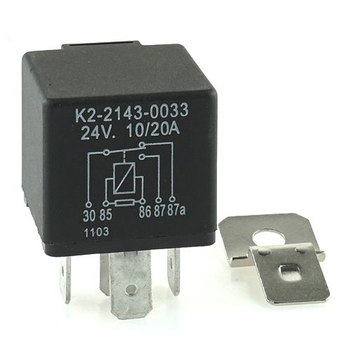 Mini-Relais 24V, 10/20A, Wechsler, mit Widerstand