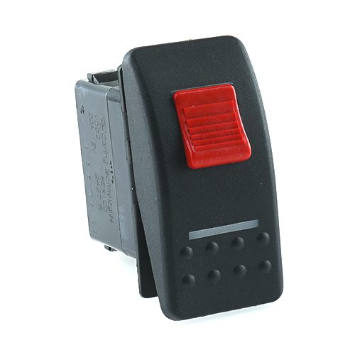 on-off-on Doppelschalter 12V/20A, Contura II, mit Schaltersperre, LED rot hell, schmale Linse weiß