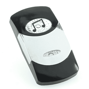 Wippe Contura VI, schwarz, glanzverchromter Einsatz, Welle konvex, ovale und schmale Linse klar, Symbol "Musik"