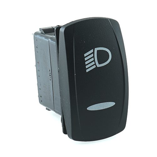 on-on-off Double Switch 24V/15A, Contura V, LED 1 superbright green, LED 2 superbright green, bar lens lasered, symbol "dipped beam"