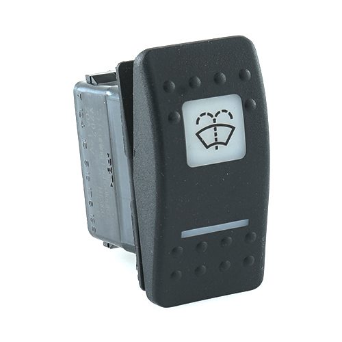 off<on Taster, 12V/20A, Contura II, LED 1 grün hell, LED 2 grün hell, quadratische und schmale Linse weiß, Symbol "Scheibenwaschanlage vorn"