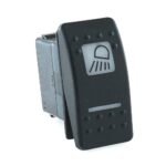 on-off Schalter, 12V/20A, Contura II, LED 1 grün hell, LED 2 grün hell, quadratische und schmale Linse weiß, Symbol „Arbeitsscheinwerfer vorn“