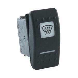 off<on Taster, 12V/20A, Contura II, LED 1 grün hell,  LED 2 grün hell, quadratische und schmale Linse weiß, Symbol "Frontscheibenheizung"