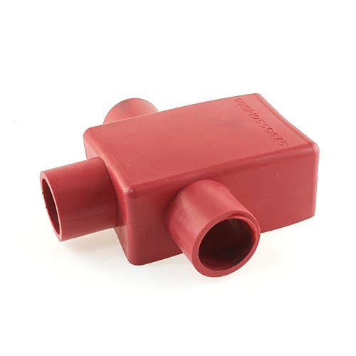 battery terminal cover "+", for battery terminals, red, with 3 outlets