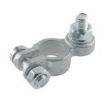 Batterieklemme „-“ aus Messingguss, verzinnt, Batteriepoldurchmesser: 15,9mm, Bolzen M8x16mm