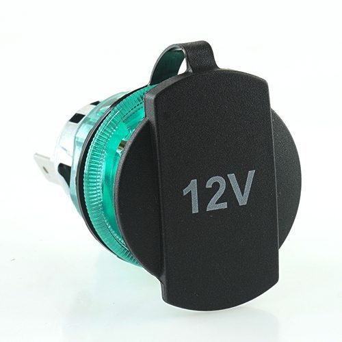 Power Socket, 12V, max. 20A, threaded sleeve green, with printed cover