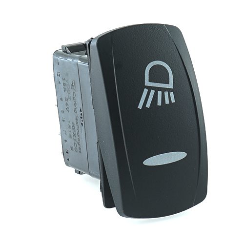 on-on Doppelschalter 24V/15A, Contura V, LED 1 superbright green, LED 2 superbright green, Linse gelasert, Symbol "Arbeitsscheinwerfer vorn"