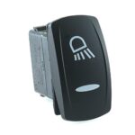 on-on Doppelschalter 24V/15A, Contura V, LED 1 grün hell, LED 2 grün hell, Linse gelasert, Symbol „Arbeitsscheinwerfer hinten“