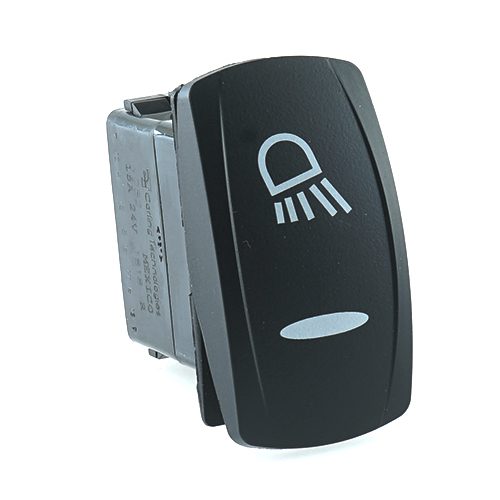 on-on Doppelschalter 24V/15A, Contura V, LED 1 grün hell, LED 2 grün hell, Linse gelasert, Symbol "Arbeitsscheinwerfer hinten"