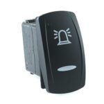 on-on Double Switch 24V/15A, Contura V, LED 1 superbright green, LED 2 superbright green, lens laser etched, symbol “rotary beacon”