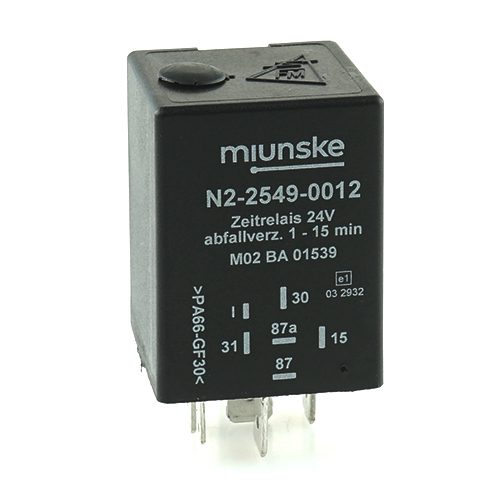 Zeitrelais 24V, NC 10A/NO 15A, 1...15min einstellbar, abfallverzögert, potentialfrei, retriggerbar, vergossen