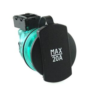 Power-Steckdose, 12V, max. 20A, Spannhülse grün, mit Deckel bedruckt, LED-Beleuchtung