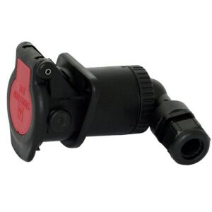 ADR/EBS/ABS Steckdose 15-polig, 24 V, mit Crimpkontakt, mit Kabelverschraubung für Ø 12-18mm, Abgang 90°, Bajonettverschluss