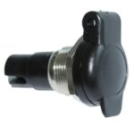 2-polige Einbausteckdose ISO 4165, schwarzer Deckel, Masse über Gehäuse, 1x Schraubanschluß