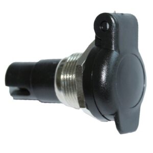 2-polige Einbausteckdose ISO 4165, schwarzer Deckel, Masse über Gehäuse, 1x Schraubanschluß