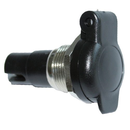 2-polige Einbausteckdose ISO 4165, schwarzer Deckel, Masse über Gehäuse, 1x Schraubanschluß