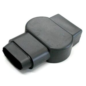 cover "+" for battery pole, black, cable opening oval, 39.6 x 12.7 mm