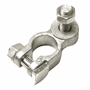 battery clamp "+" cast brass, pol diameter: 17.5 mm, bolt M8 x 21 mm