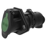 Steckdose 12 V, 7-polig, N-Typ, SAE J560-12V, „WeatherLock“,  Kabelabgang 90°, für Wellrohranschluss NW 17, mit Verschlussklappe