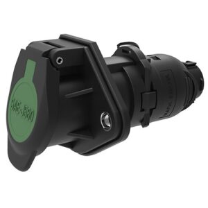 Steckdose 7-polig, N-Ausführung, SAE J560-12V, wasserdicht "WeatherLock", Kabelabgang 180° für Wellrohr NW17, mit Klappdeckel