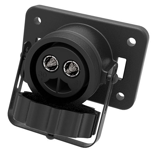 Steckdose 24 V, 2-polig, schwarz, mit Crimp-/Lötkontakten für 50 mm² Leitung