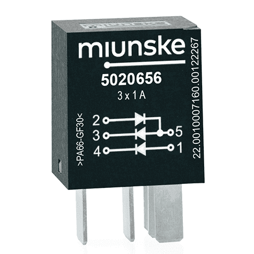 Diodenkombination Mikro 3-fach, 1A, 400V, 2 Dioden in Reihe, 1 Diode einzeln