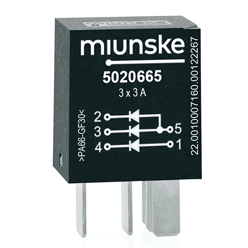 Diodenkombination Mikro 3-fach, 3A, 1000V, 2 Dioden mit gemeinsamer Anode, 1 Diode einzeln