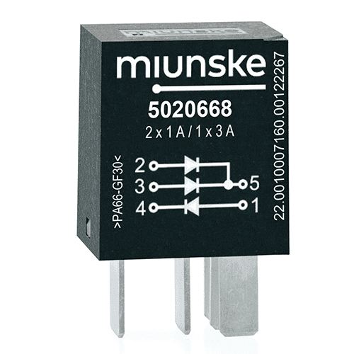 diode combination micro, triple, 1A, 400V, 2 diodes with common cathode, one diode 3A 1000V single