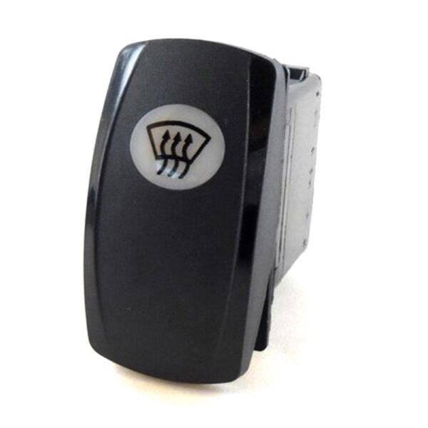 on-off Schalter 12V/20A, Contura V, LED 1 grün hell, ovale Linse weiß, Symbol "Frontscheibenheizung"