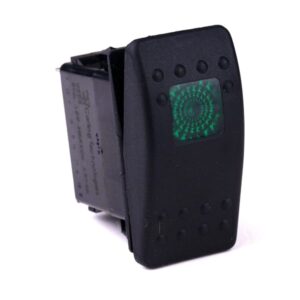 off<on Taster, 12V/20A, Contura II, LED 1 grün hell, quadratische Linse grün, ohne Symbol