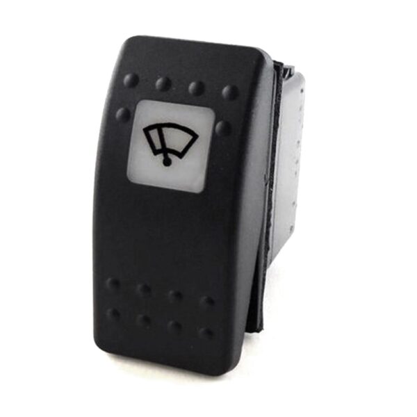 on-on Switch, 12V/20A, Contura II, LED 1 superbright green, square lens white, symbol "windshield wiper", with panel seal