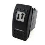 on>off-on Switch/Momentary Switch, 12V/20A, Contura II, LED 1 superbright red, LED 2 superbright green, square lens and bar lens white, symbol “hydraulic hitch”