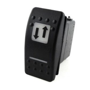 on>off-on Schalter/Taster, 12V/20A, Contura II, LED 1 rot hell, LED 2 grün hell, quadratische und schmale Linse weiß, Symbol "Pfeile auf/ab""