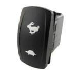 on[gt]off<on Taster, 24V/15A, Contura V, ohne Lampe/LED, ohne Linse, Symbol „Hase (schnell)/Schildkröte (langsam)“