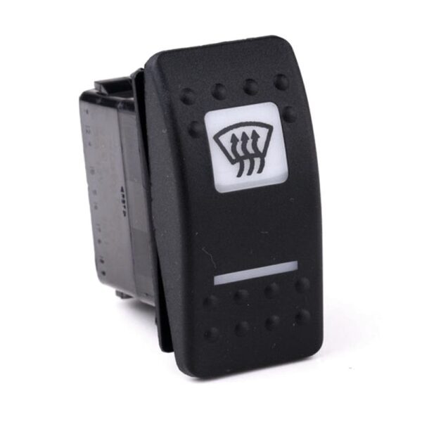 on>off<on Momentary Switch, 12V/20A, Contura II, LED 1 superbright green, LED 2 superbright red, square lens and bar lens white, symbol "windscreen heating and ventilation"