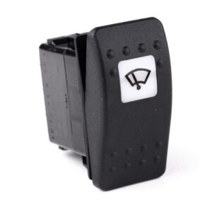 on-2xon-on Doppelschalter, 12V/20A, Contura II, LED 1 grün hell, quadratische Linse weiß, Symbol "Scheibenwischer"