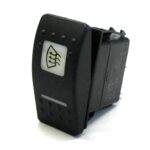 on>on Double Momentary Switch, 12V/20A, Contura II, LED 1 superbright red, LED 2 superbright green, square lens and bar lens white, symbol “windscreen heating & ventilation”