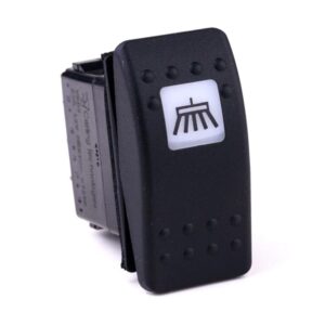 on>off-on Double Switch/Momentary Switch, 12V/20A, Contura II, LED 1 superbright green, square lens white, symbol "broom", with panel seal