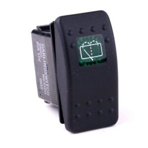 off-on<on Doppelschalter/Taster, 12V/20A, Contura II, LED 1 grün hell, quadratische Linse grün, Symbol "Scheibenwischer/-wascher hinten"