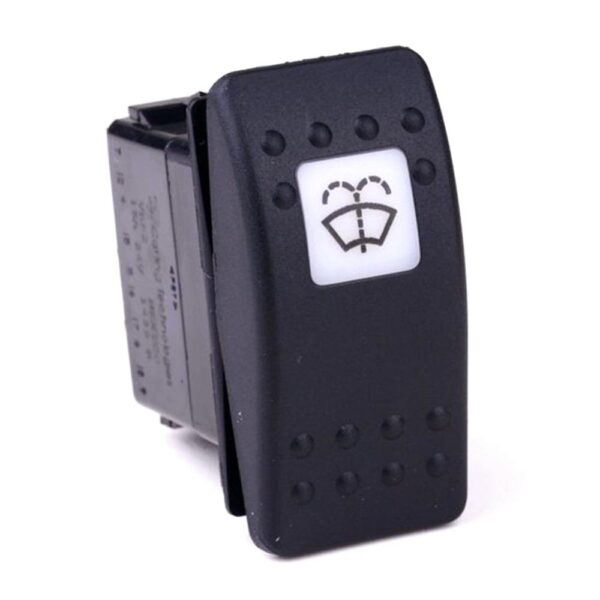 on-on<2on Doppelschalter/Taster, 24V/15A, Contura II, LED 1 grün hell, quadratische Linse weiß, Symbol "Scheibenwischer vorn"