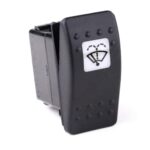 on-on<on Double Switch/Momentary Switch, 12V/20A, Contura II, LED 1 superbright green, square lens white, symbol “windshield wiper/washer”