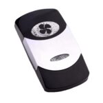 Actuator Contura VI, black, bright chrome plated, low insert, oval lens and bar lens clear, symbol “ventilation fan or blower”